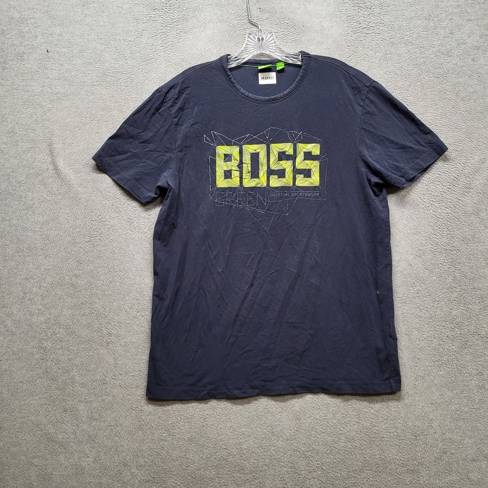 Hugo Boss Men Shirt L Navy Logo Short Sleeve
